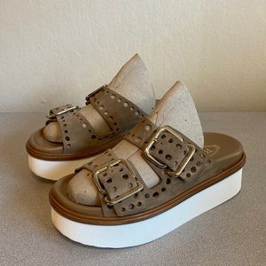 Tod’s Suede Two Strap Tex Platform Sandals